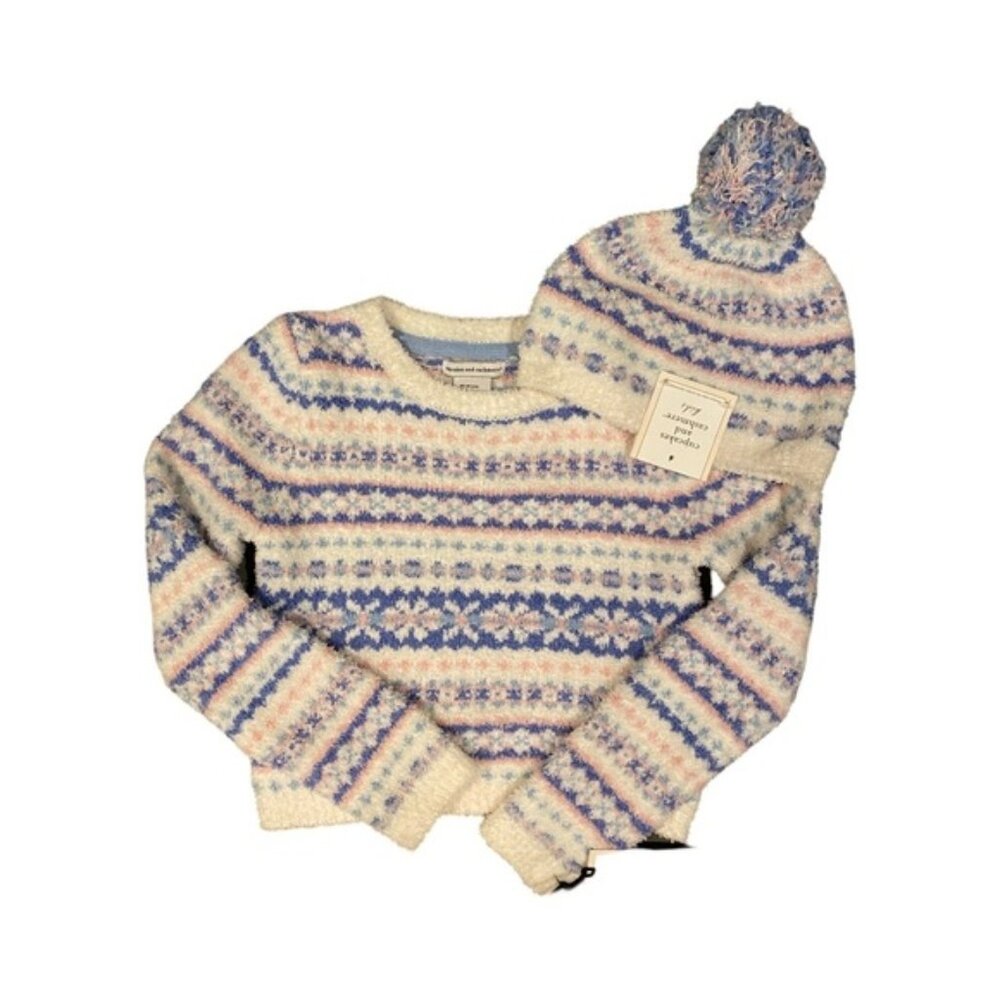 Cupcakes and Cashmere Kids Fair Isle Sweater and Hat Set NWT Size M 7-8